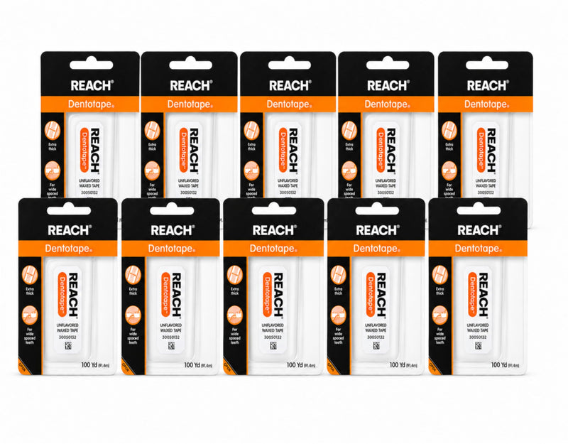 REACH Dentotape Waxed Tape, Unflavored 100 Yards (Pack of 10)