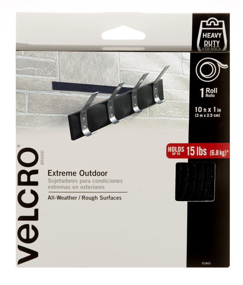 [Australia - AusPower] - VELCRO Brand Extreme Outdoor Heavy Duty Tape | 10Ft x 1 In | Holds 15 lbs | Black with Stick on Adhesive | Strong Weather Resistant Holding Power - 91843 