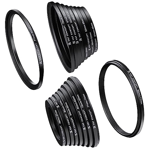 K&F CONCEPT 18 Pieces Filter Ring Adapter Set 18 pcs Step-Up/Down Rings (37-82mm)