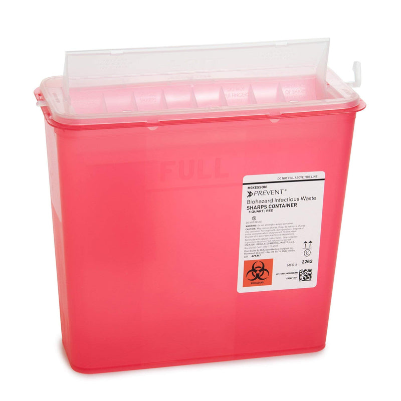 [Australia - AusPower] - McKesson Prevent Sharps Container for Home Use, 5 Quart - for Biohazard Infectious Waste, Needle and Syringe Disposal - Translucent, Touchless Lid - Red, 1 Count 