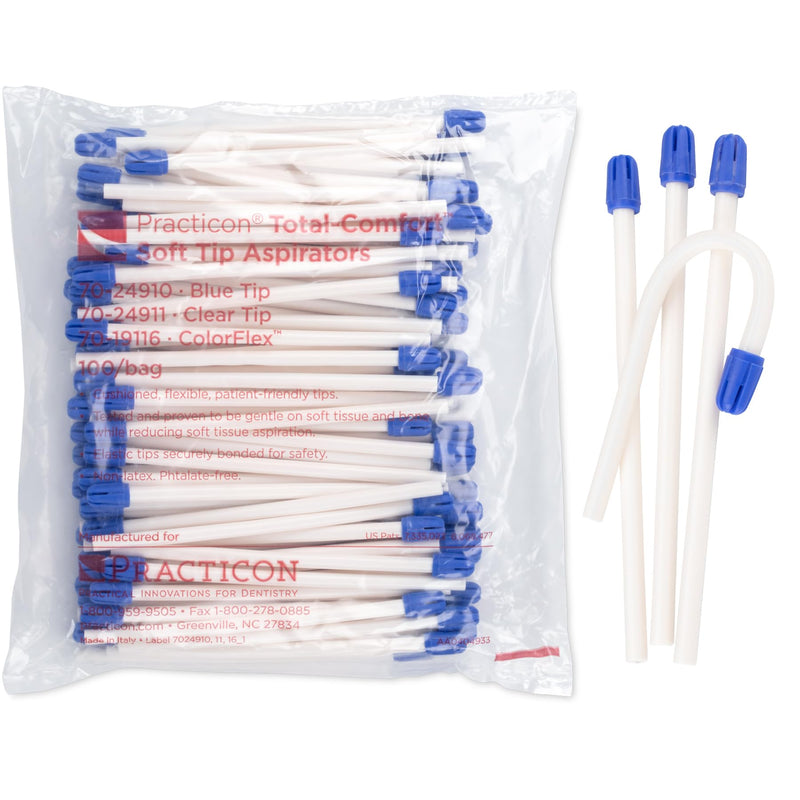 [Australia - AusPower] - Blue Tip Total-Comfort Soft Tip Aspirators, Disposable Saliva Ejectors, White Tube, Pack of 100 