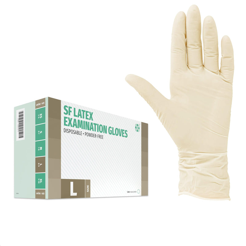 Disposable Latex Gloves, Powder-Free, Non-Sterile Disposable Gloves, Examination Gloves, White, Large, Box of 100 | Disposable gloves for cleaning, kitchen, cosmetics, tattoo and household use; suitable for commercial, professional and everyday use