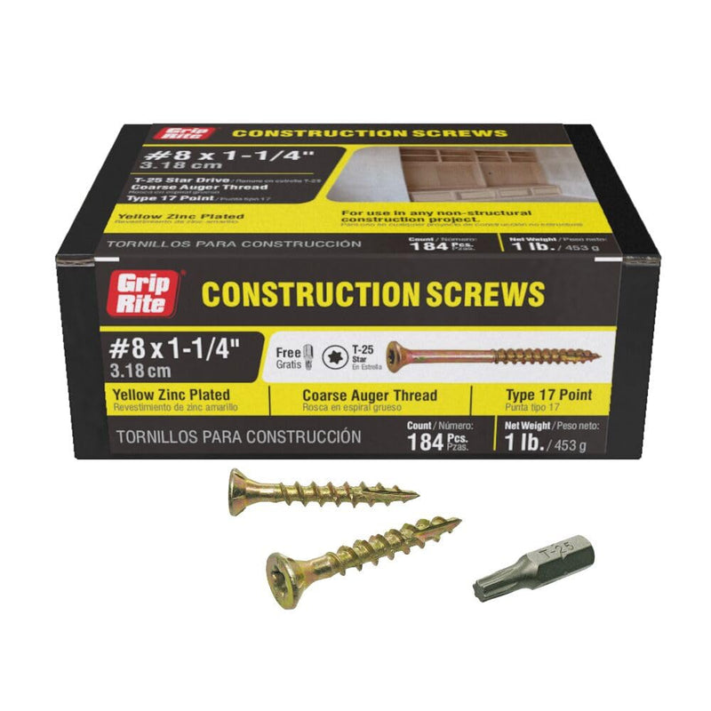 [Australia - AusPower] - PRIMESOURCE 114GCS1 1LB 8X1-1/4 CONST SCREW, 8 by 1-1/4", Gold 1lb Box #8 x 1-1/4" 