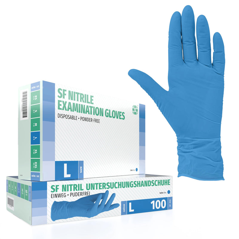 Disposable Nitrile Gloves, Box of 100 (L, Blue) | Powder-Free, Latex-Free, Non-Sterile | Powder-Free Disposable Gloves for Tattooing, Workshops, Kitchens, Cleaning...
