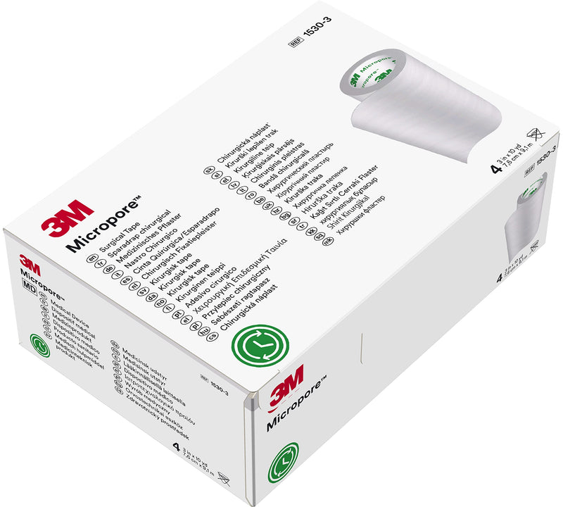 3M™ Micropore™ Surgical Tape 1530-3, 3 inch x 10 yard (7,5cm x 9,1m), 4 rolls/box 1 Count (Pack of 4)