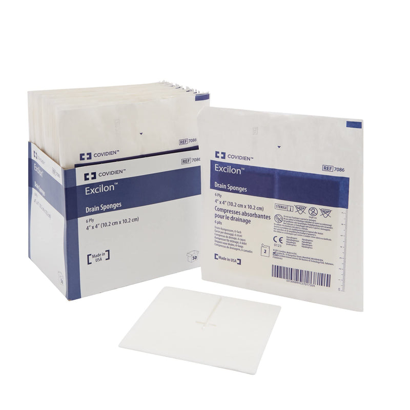 [Australia - AusPower] - Covidien 7086 Excilon Drain Sponge, Sterile 2's in Peel-Back Package, 4" x 4", 6-ply (Pack of 50) - 1 box Pack of 50 