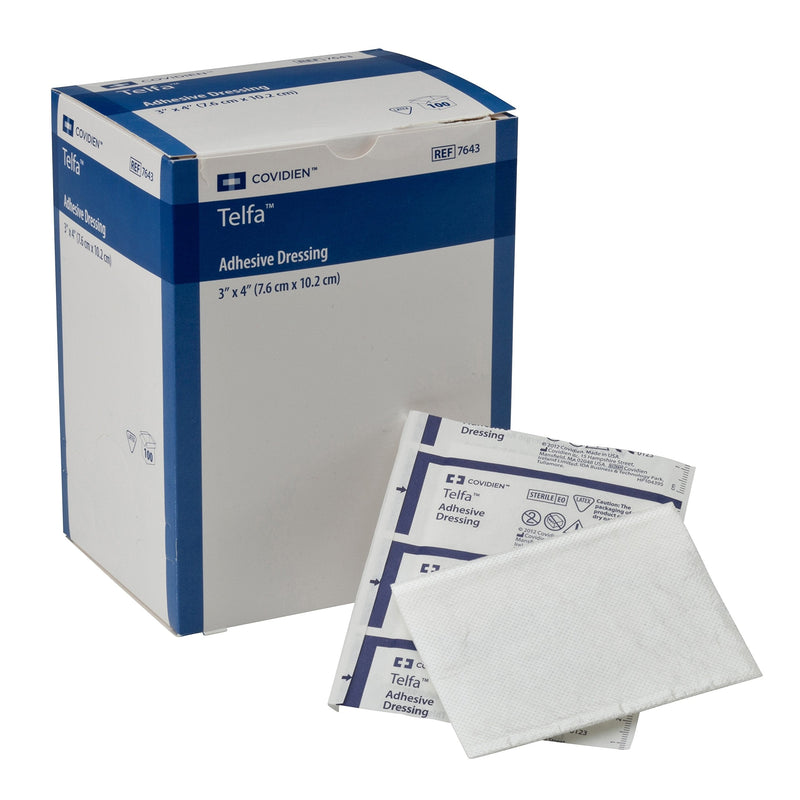[Australia - AusPower] - Covidien 7643 Telfa Adhesive Dressing, Sterile 1's Peel-Back Package, 3" x 4" Size, Pack of 100 Gauze,Adhesive 