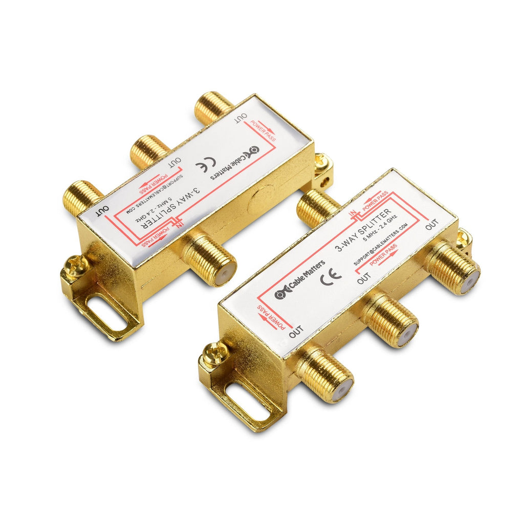 [Australia - AusPower] - Cable Matters 2-Pack 2.4 Ghz 3 Way Coaxial Cable Splitter for STB TV, Antenna and MoCA Network - All Port Power Passing - Gold Plated and Corrosion Resistant 3-Way 