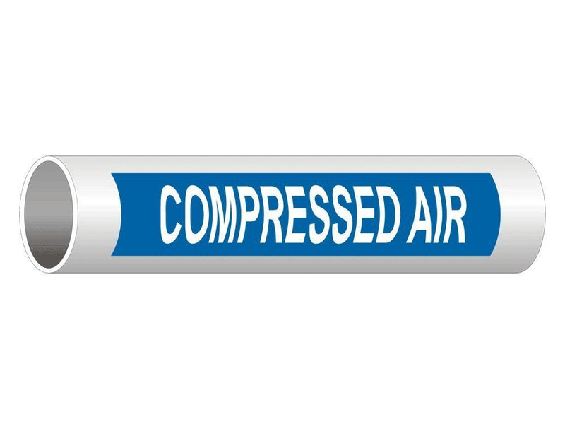 ComplianceSigns.com Compressed Air (White Legend On Blue Background) ASME A13.1 Pipe Label Decal, 8x2 inch 5-Pack Vinyl for Pipe Markers 8" x 2" - 5 Pack
