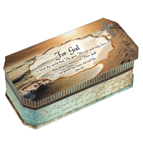 Cottage Garden John 3:16 for God So Loved the World Footprints in the Sand Design Jewelry Music Box - Plays Song Amazing Grace
