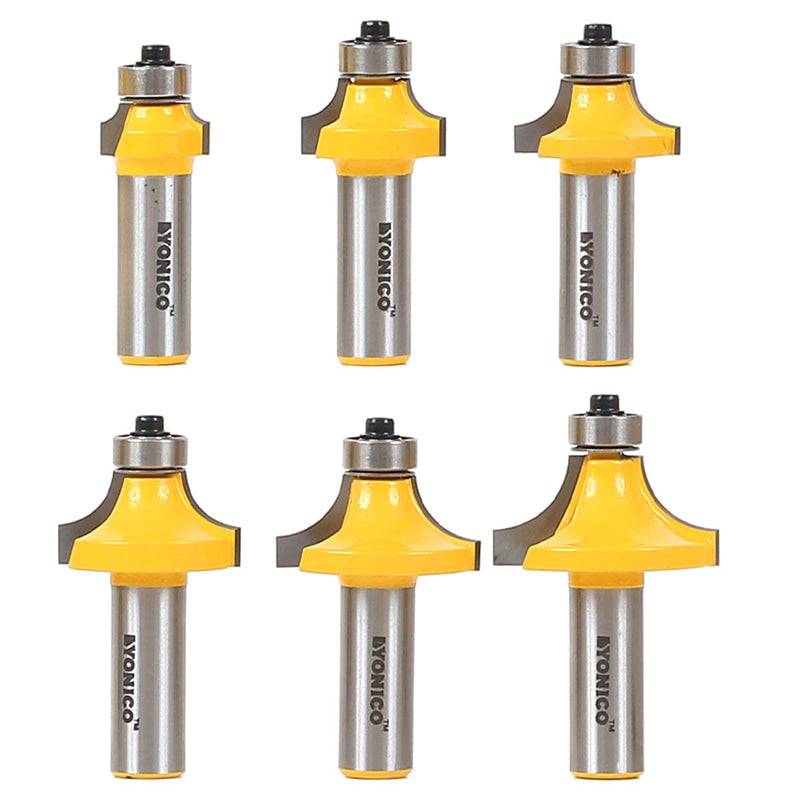 YONICO Roundover Router Bits Set Edge Forming 6 Bit 1/2-Inch Shank 13622