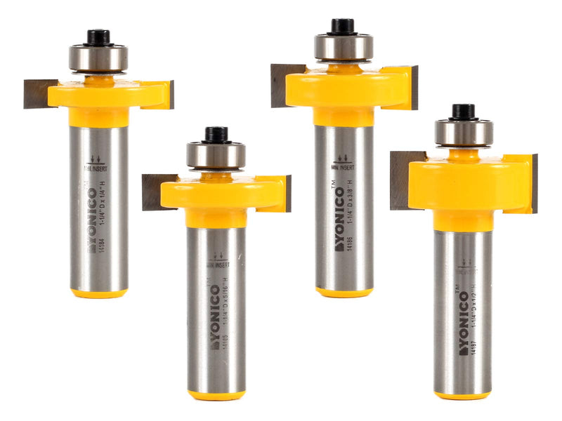 YONICO Router Bits Set Slot Cutter 4 Bit 1/2-Inch Shank 14481 4 Bit Set - 1/2" Shank
