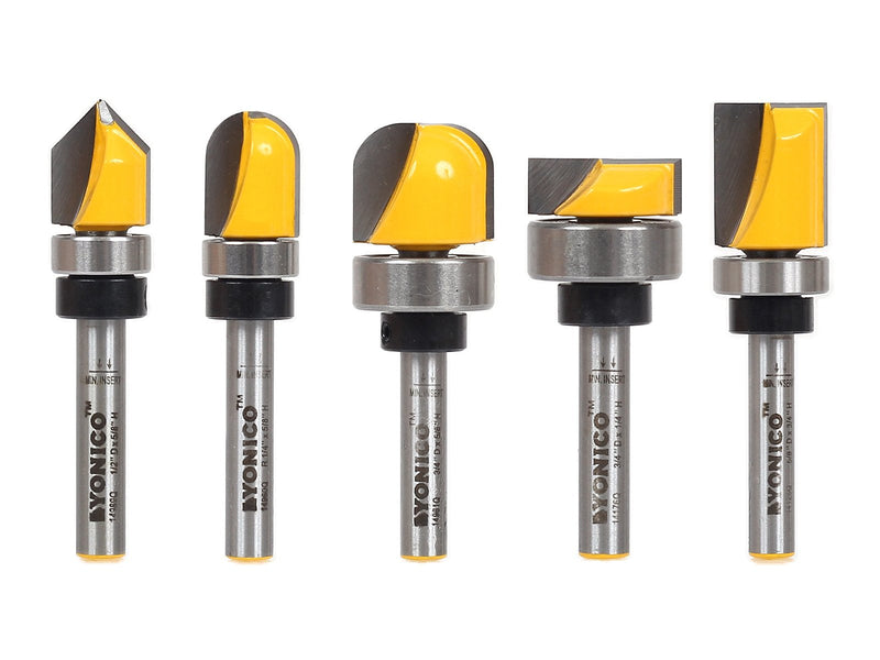 YONICO Router Bits Set Template 5 Bit 1/4-Inch Shank 14525q 5 Bit Set - 1/4" Shank