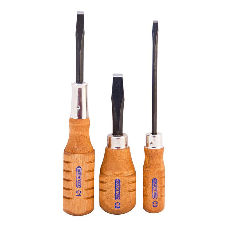 Grace USA Peacemaker Screwdriver Set, 3 Screwdrivers, Flat Head, Steel Alloy Blade, Wooden Handle, Fits Colt SAA Trigger/Hammer Screws, Gunsmith Tools, Handcrafted, Made in USA