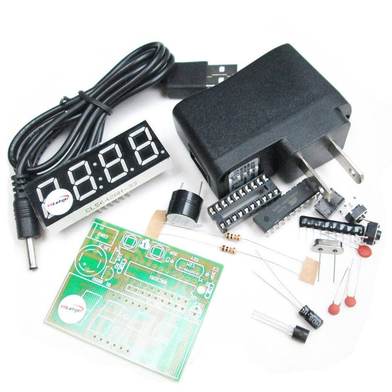 HiLetgo 0.56 Inch 4 Bit Red Digital Tube Electronic Clock DIY Kit Clock Electronic Production Suite Time Chip AT89C2051 FR-4 PCB for Students Science Electronics Learning Education