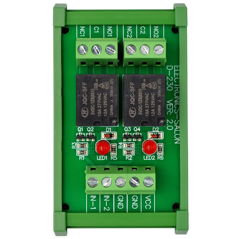 [Australia - AusPower] - Electronics-Salon DIN Rail Mount 2 SPDT 10Amp Power Relay Interface Module, DC 5V Version. 