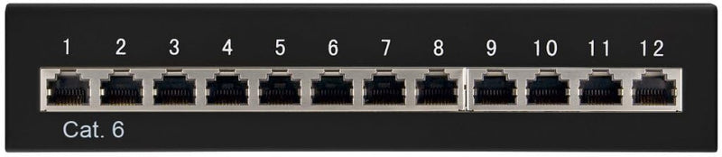 Goobay 69307 CAT 6 Patch Panel 12 Port / RJ45 Sockets Network Plug / 250 MHz LAN Patch Panel / 1 U Distribution Panel / Mini Desktop Patch Panel Wall Mounted / Black