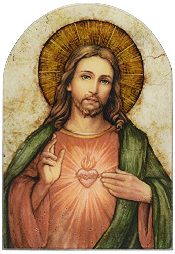 Sacred Heart of Jesus Christ Icon 7 Inch Wood Arched Plaque