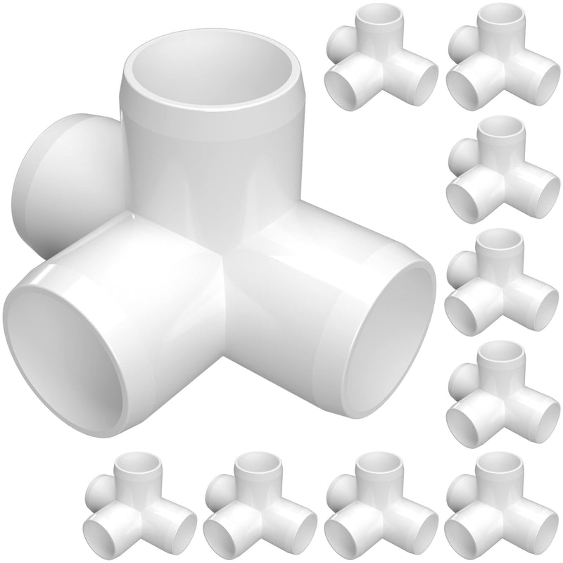 [Australia - AusPower] - FORMUFIT 1/2" 4-Way Tee Furniture Grade PVC Fitting in White, Made in USA, UV-Resistant, Impact-Proof, 0.840" Actual Socket Diameter, (10-Pack) - F0124WT-WH-10 