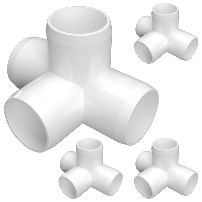 [Australia - AusPower] - FORMUFIT 1" 4-Way Tee Furniture Grade PVC Fitting in White, Made in USA, UV-Resistant, Impact-Proof, 1.315" Actual Socket Diameter, (4-Pack) - F0014WT-WH-4 