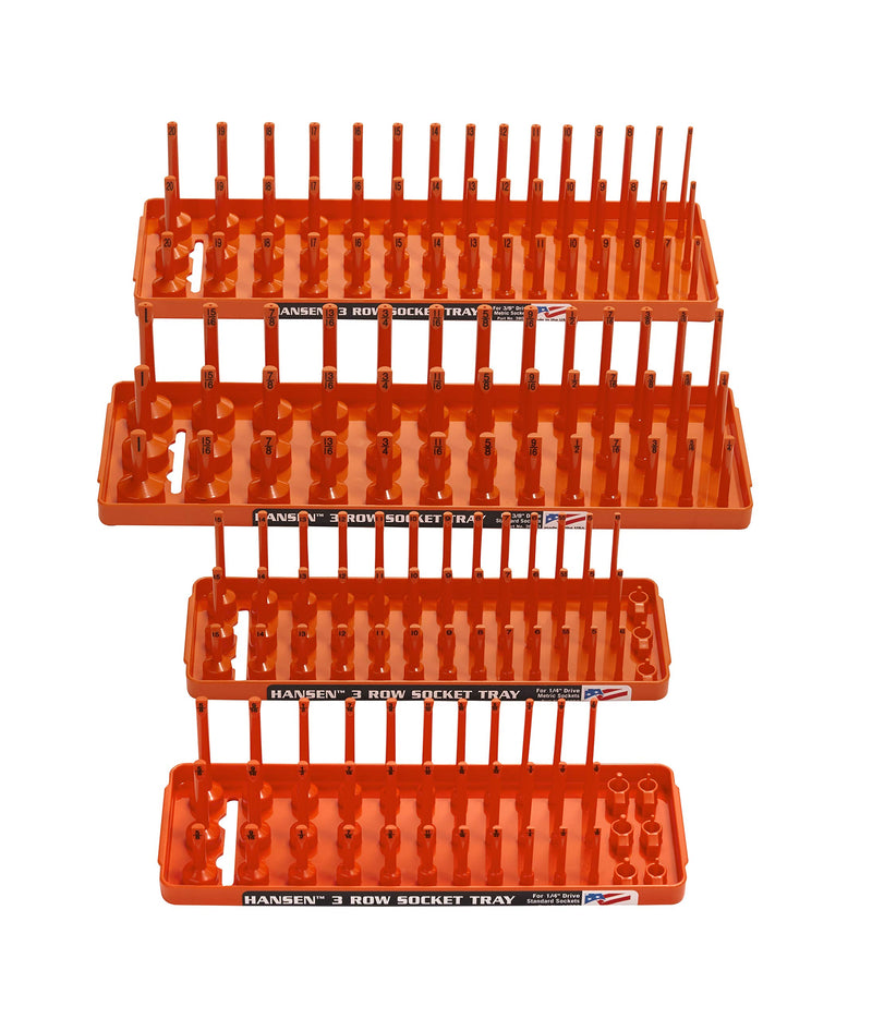 Hansen Global 3 Row Socket Holder, Orange, Pack of 4 (92005) Orange, 4 Pack