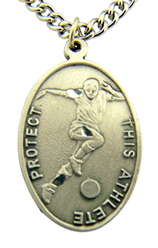 WJH Silver Tone Patron of Sports Saint Sebastian Soccer Athlete Medal, 1 Inch