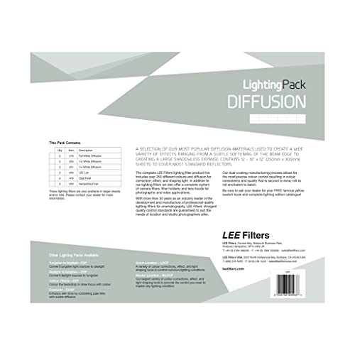LEE Diffusion Studio Lighting Gel Filter Pack 250mm x 300mm – Contains 6 Diffusers, 2 Sheets Per Diffuser Totalling 12 Sheets