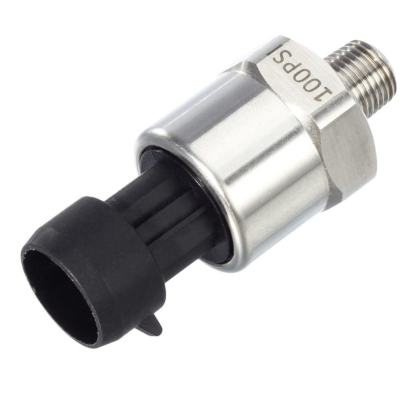 AUTEX 100psi Pressure Transducer Sensor, 0-100 Psi Pressure Sender 1/8" -27 NPT Oil Pressure Transmitter 316 Stainless Steel with Connector Harness Kit For Oil Fuel Air Water Pressure