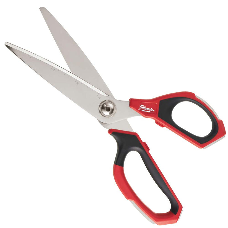 Milwaukee 48-22-4041 Iron Carbide Core Large-Looped Straight Jobsite Scissors w/ Onboard Ruler Markings and Index Finger Groove