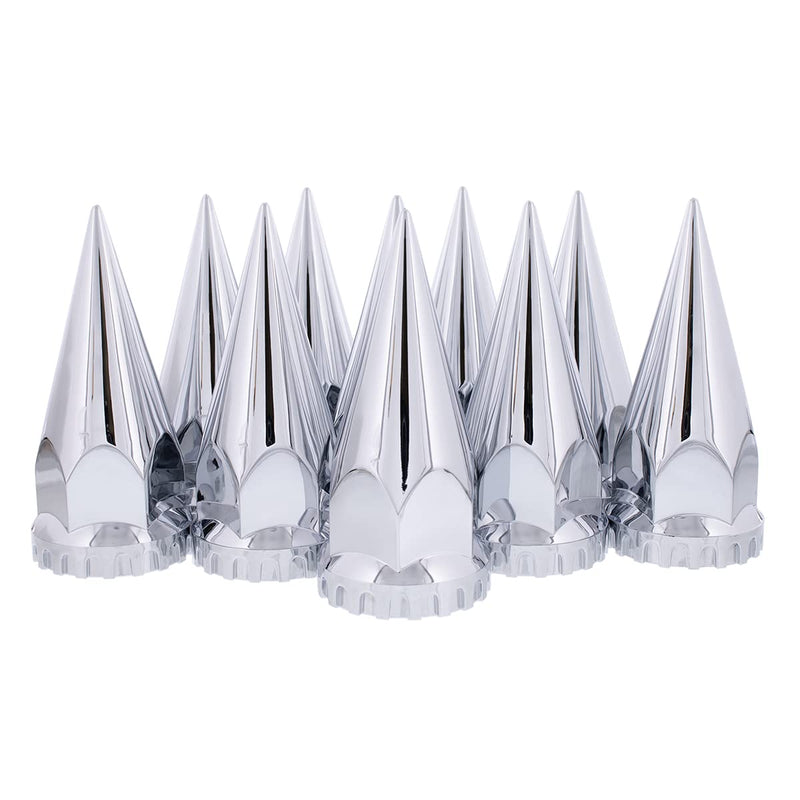 United Pacific 10569 33mm x 4 ¾” Chrome Plastic Super Spike Thread-On Nut Covers Caps, 33mm Thread-On Lug Nut Fitting, Truck Accessories - Pack of 10