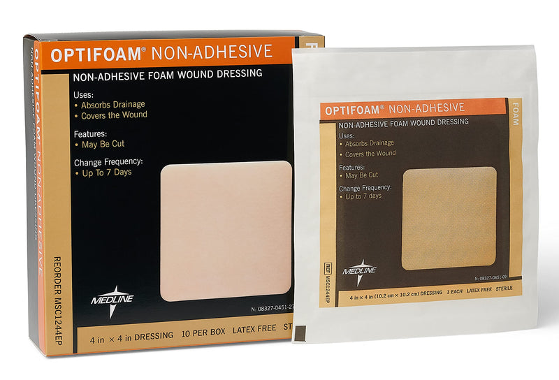 [Australia - AusPower] - Medline Optifoam Non-Adhesive Foam Dressings, Sterile, 4" x 4" (Pack of 10) 4X4 