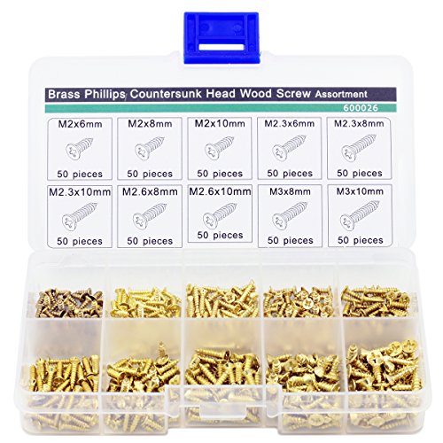 Shitong brass countersunk head wood screw assortment kit, 500-piece gold screw and bolt set