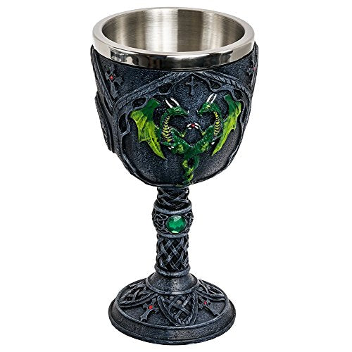 Mythical Green Dragon Goblet – Celtic Fantasy Chalice Mug with Stainless Steel Insert for Home Décor & Collectors