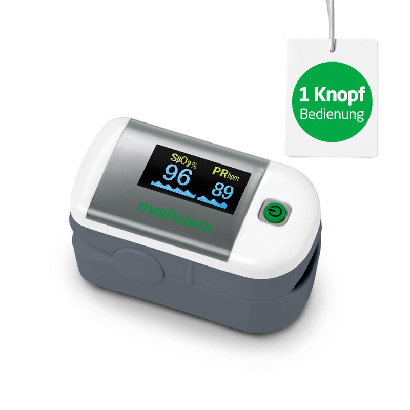Medisana PM 100 Pulse Oximeter, Finger Oximeter for Measuring Pulse & SpO2 | Heart rate monitor for measuring oxygen saturation in the blood, with OLED display and one-touch operation White Single
