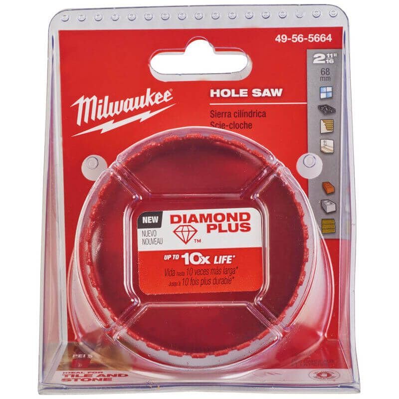 Milwaukee 2-11/16-inch diamond hole saw with durable cutting edge for drilling through hard materials