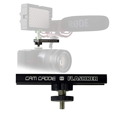 4 Inch Cold Shoe Extension Bracket - Dual Sided Camera Flash Mount with 1/4"-20 Flashner Adapter by Cam Caddie - Black 4 Inch
