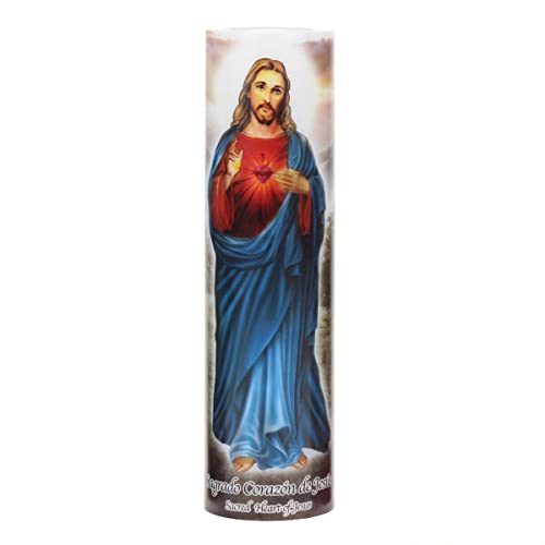 Stonebriar LED Saint Prayer Candle — Automatic Timer, Flameless Candle for Prayer, Memorials & Religious Décor, Jesus, 8" 1 Count