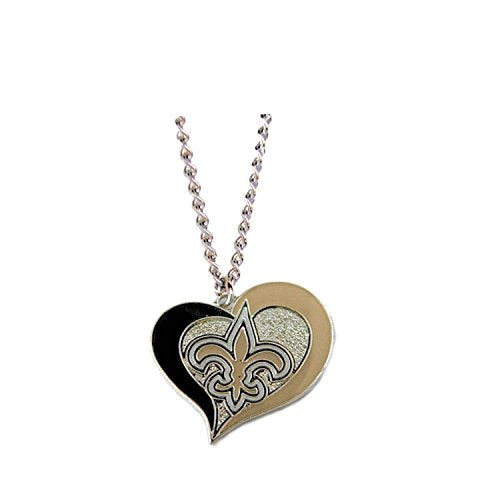 NFL Swirl Heart Pendant Necklace - Jewelry Gift for Mom, Wife, Sister, Daughter, Best Friend - Ideal Gift for Birthdays, Anniversaries & Special Occasions New Orleans Saints Size 4 Silver