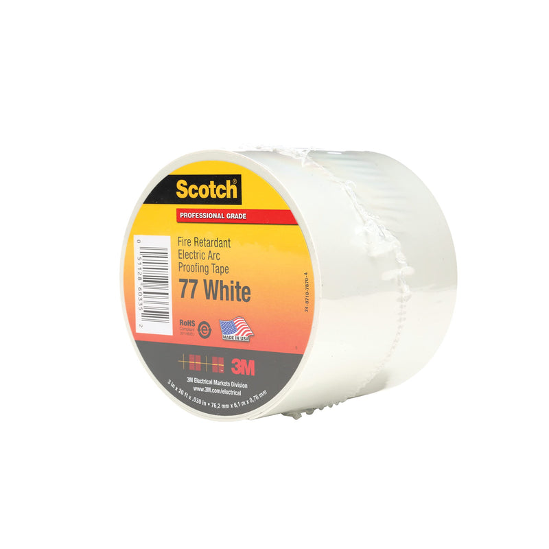3M Scotch Fire-Retardant Electric Arc Proofing Tape 77W, 3 in x 20 ft, White/Gray 3" x 20' White-Gray