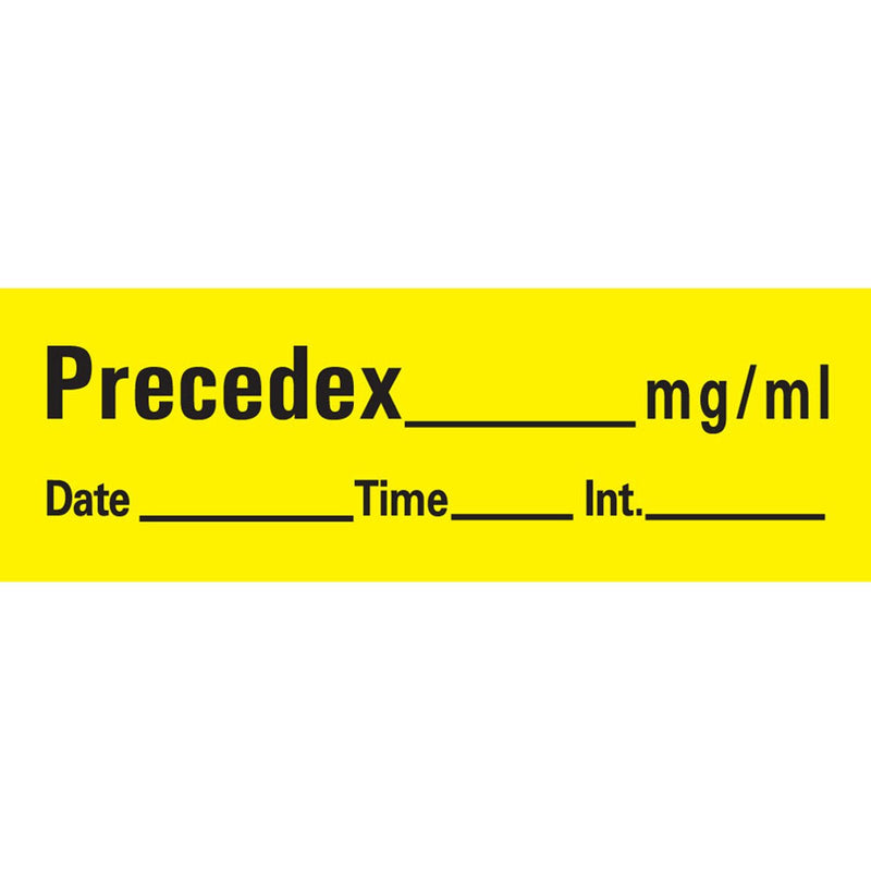[Australia - AusPower] - AN-24 "Precedex mg/mL" Removable Anesthesia Tape with Date, Time and Initial, 1" Core, 1/2" Width, 500" Length, Yellow 