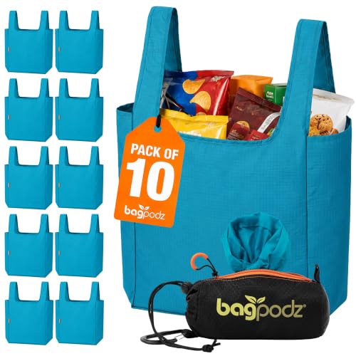 Reusable Grocery Bags, Foldable Shopping Bags in Pod, 10 Pack Blue - 10 Bags