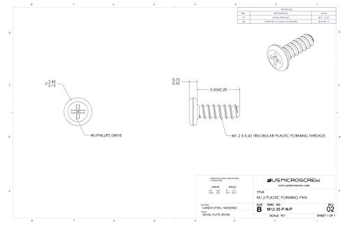 US Micro Screw M1.2 x 3.5mm nickel-plated steel plastic thread-forming screw with pan head Phillips drive
