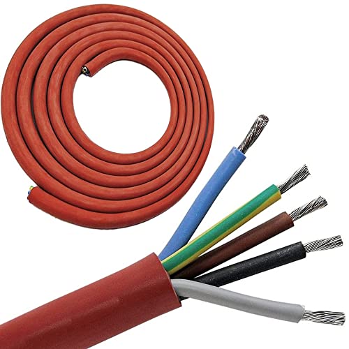 3 m (m) silicone cable, 5 x 2.5 mm², SiHF-J, heat-resistant and flexible silicone cable, sauna cable, ideal for sauna ovens, -60 °C to +180 °C, heat appliances, headlights, heating power stations, etc. 3m