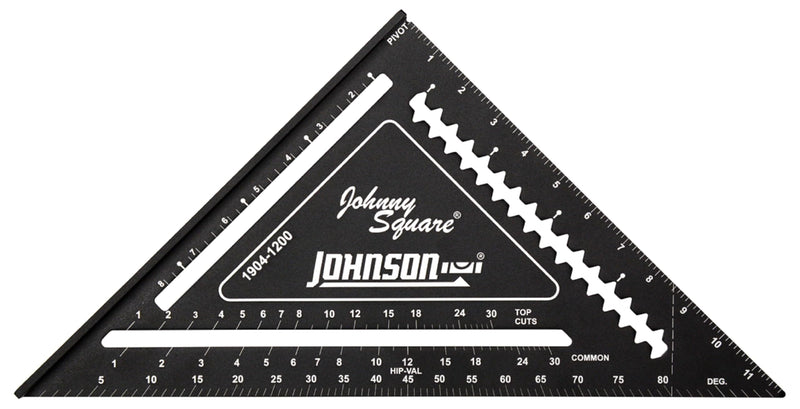 Johnson Level & Tool 1904-1200 Johnny Square Professional Easy-Read Aluminum Rafter Square, 12", Black, 1 Square 12" Johnny Square