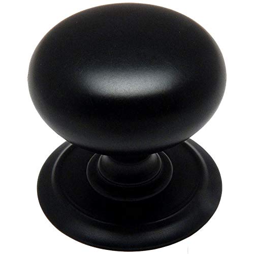 Cosmas 10 Pack 6542FB Flat Black Round Cabinet Hardware Knob with Backplate - 1-1/4" Diameter