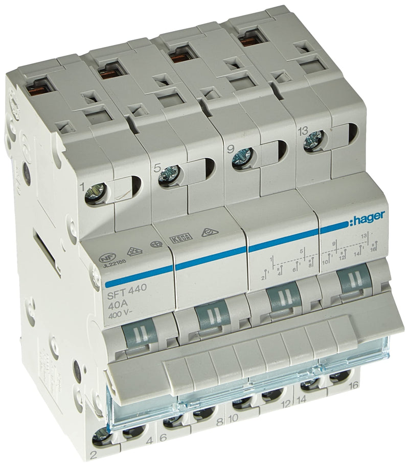 HAGER SFT440 - Commutatore 1-0-2 tetrapolare 40A 4 moduli con comune in alto Single