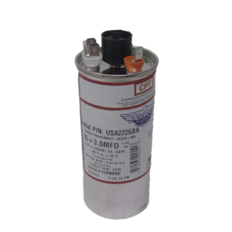 35 + 3 uf / Mfd Round Dual Universal Capacitor Replacement Amrad USA2226BA Replacement - used for 370 or 440 VAC , Made in the U.S.A.