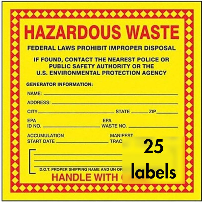 [Australia - AusPower] - Accuform MHZW20EVP Adhesive-Poly Vinyl Hazardous Waste Label, Hazardous Waste - Federal Laws PROHIBIT Improper Disposal...Handle with Care, 6" x 6" x 2.6 mil Thickness, Red/Black/Yellow (Pack of 25) 25 Pack 