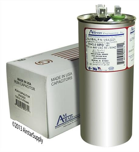 [Australia - AusPower] - Goodman CAP050700440CT Replacement - 70 + 5 uf/Mfd 370/440 VAC AmRad Round Dual Universal Capacitor, Made in The U.S.A. 