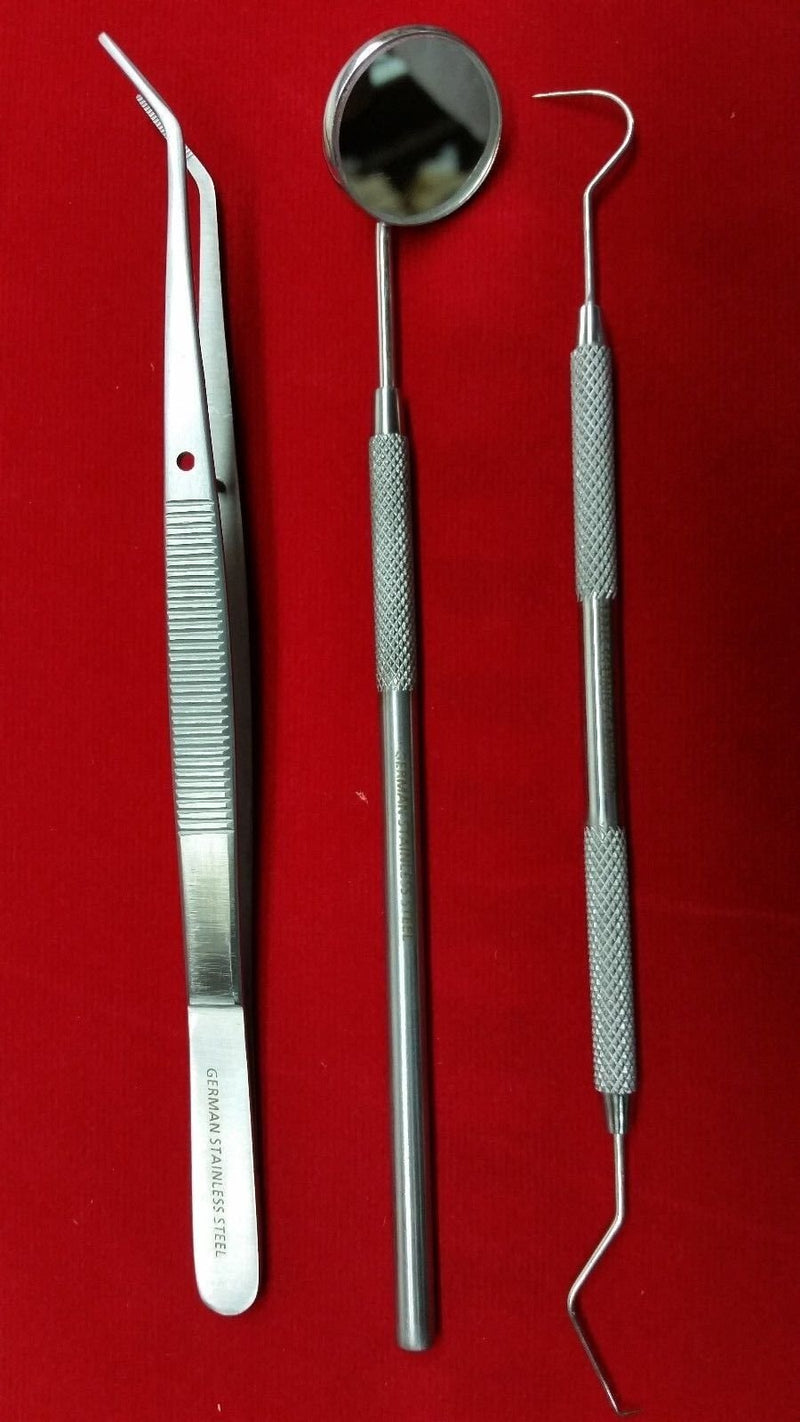 [Australia - AusPower] - Premium German Stainless steel 3 Piece basic Dental Set Mirror Explorer Plier 